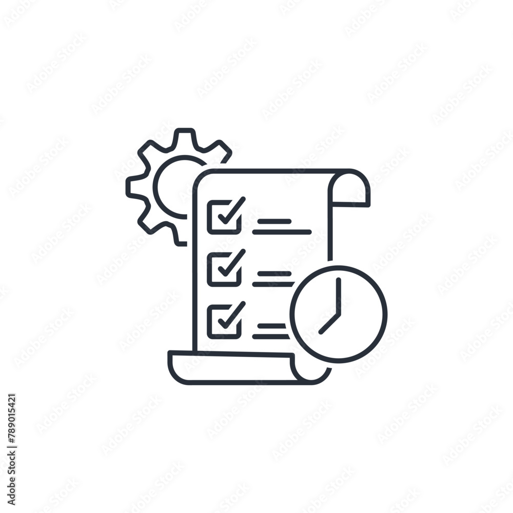 Poster implementation of the plan. business management. vector linear icon isolated on white background.