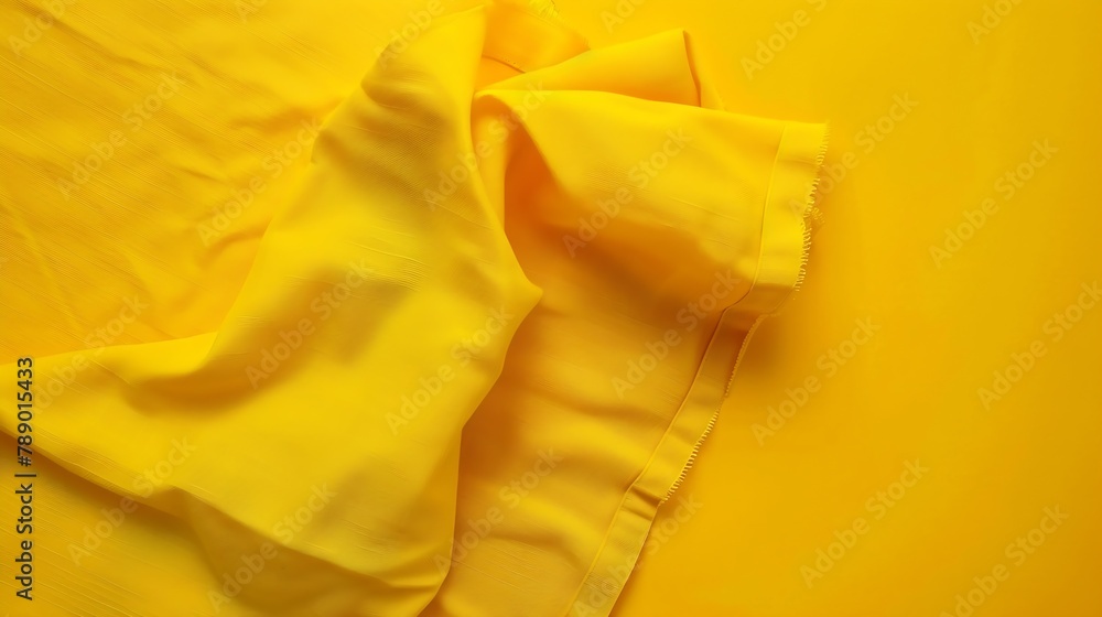 Poster top view with yellow empty kitchen napkin isolated on table background Folded cloth for mockup with copy space Flat lay Minimal style : Generative AI