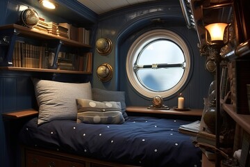 Ship Captain's Quarters Bedroom Concepts: Nautical Vibes with a Maritime Twist - obrazy, fototapety, plakaty