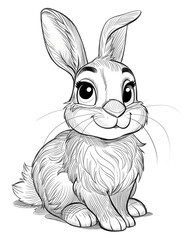 Black and white illustration for coloring animals, hare.