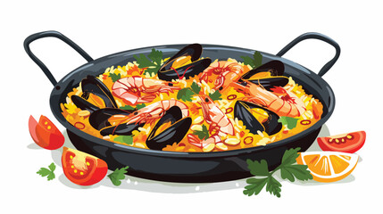 Traditional Spanish food with rice seafood and vegetable