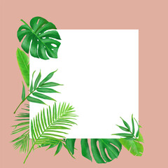 Tropical background hand-painted leaves