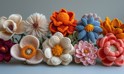 Crocheted flowers on a light background.