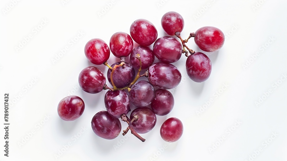 Poster Flat lay top view of red grape on white background : Generative AI