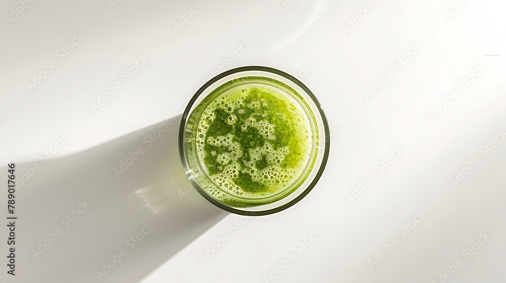 Aufkleber glass of fresh green smoothie juice isolated on white background top view flat lay clipping path : g