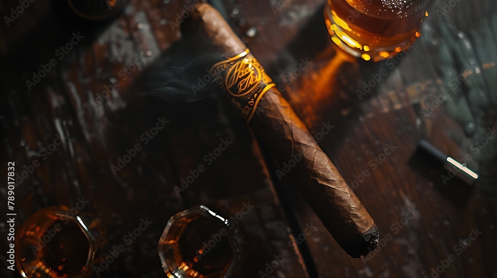Poster flat lay cognac cigar with copy space Resolution and high quality beautiful photo : Generative AI