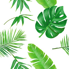 Tropical painted leaves seamless pattern