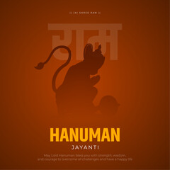 Hanuman Jayanti Post and Greeting Card Design. Birthday of Lord Hanuman Celebration with Text and Silhouette Vector Illustration