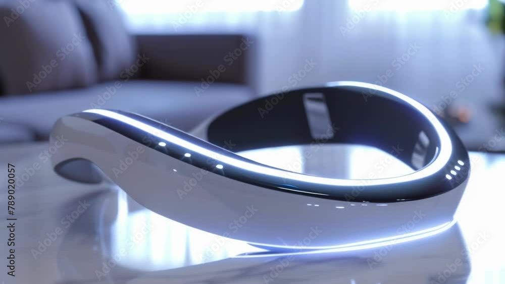 Poster a closeup of a futuristiclooking headband with integrated brain wave sensors designed to monitor str