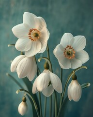 Delicate snowdrop flowers on a vintage background.