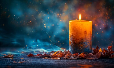 Burning candle on an abstract background.