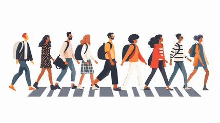 People at crosswalk flat vector illustration. Urban 