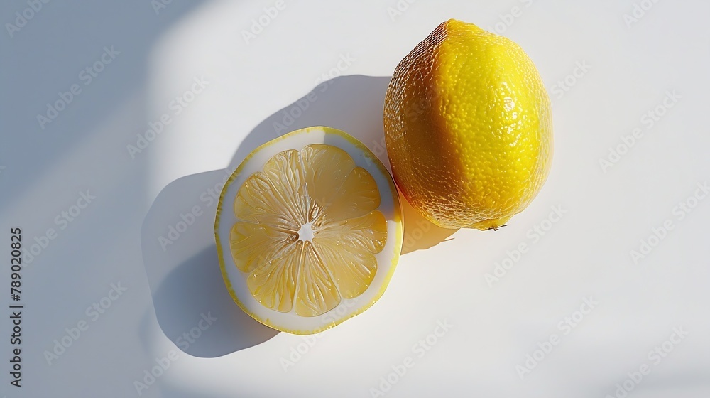 Aufkleber Whole and half sliced lemon isolated on white background Top view Flat lay : Generative AI