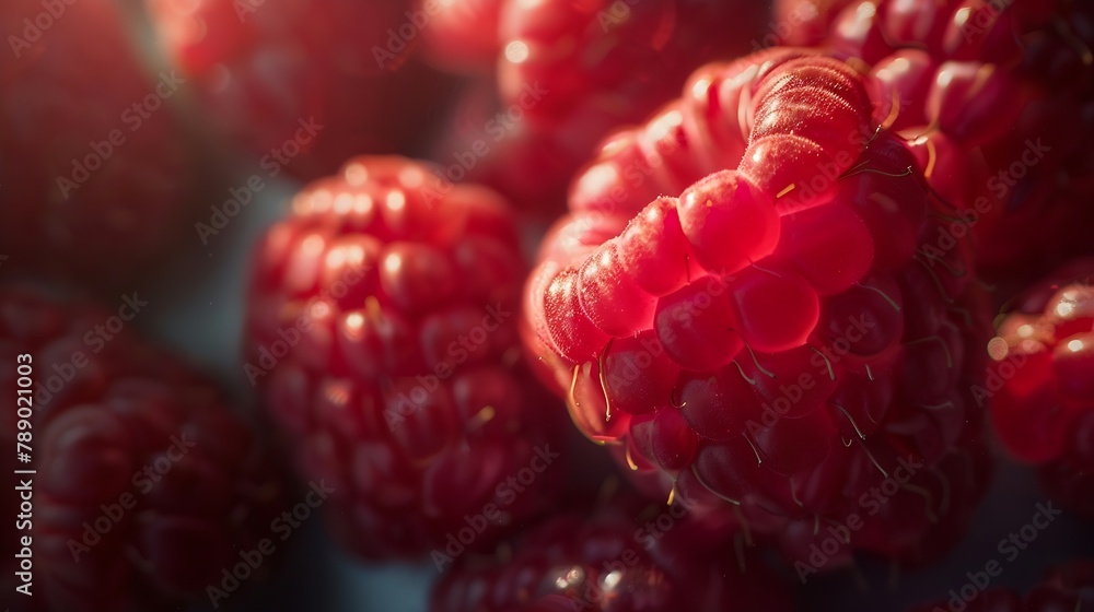 Aufkleber Raspberry closeup shot from above with deep shadows : Generative AI