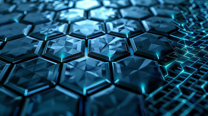 Obraz premium A blue and white hexagonal pattern with a blue background