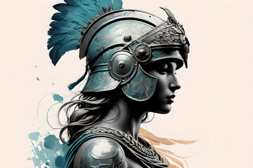 Athena, goddess of just war. A beautiful sculpture of a Greek goddess. - obrazy, fototapety, plakaty