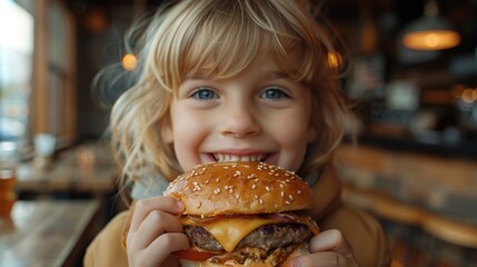child eating burger