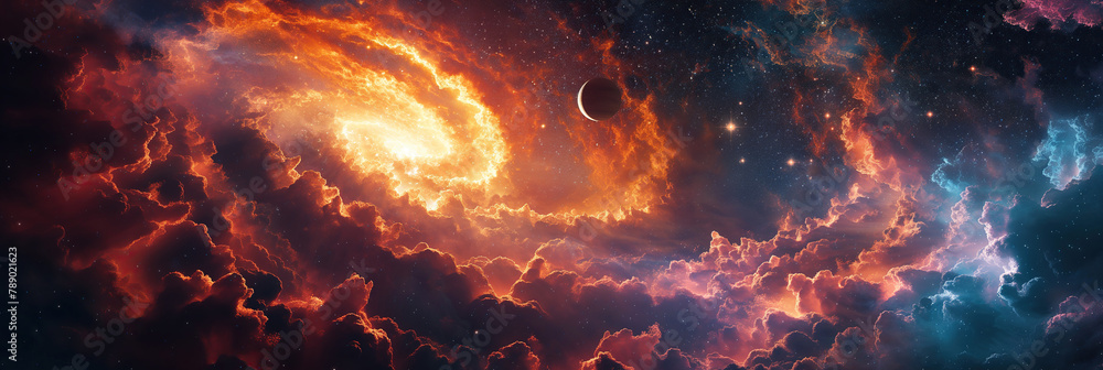 Wall mural panorama of outer space with stars, constellations, galaxies, planets and black hole