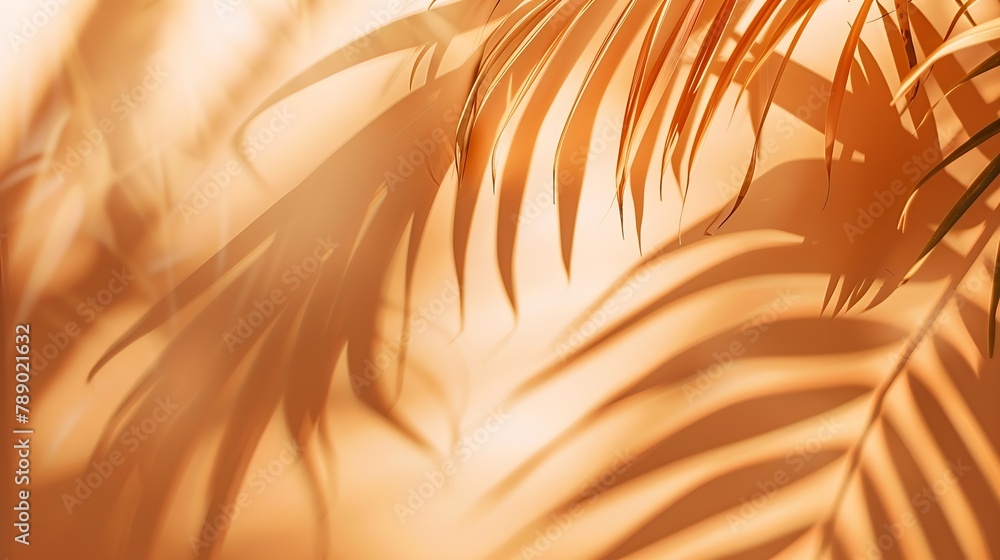 Aufkleber warm orange and beige summer color background with tropical palm shadow two trend pastel paper and e