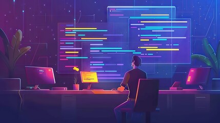 Detailed vector illustration of html code on computer screen -  Conceptual image for web development and programming