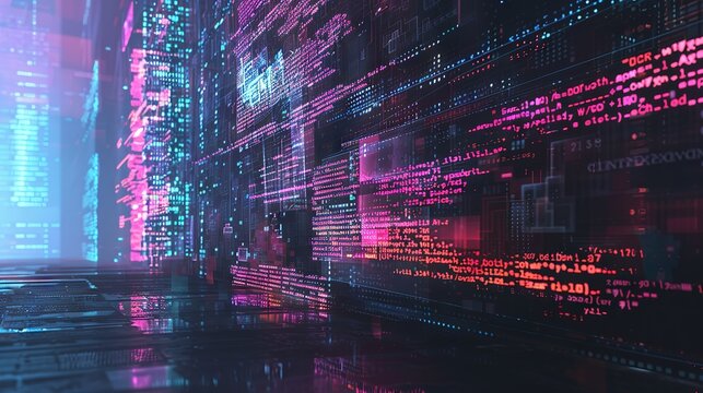 Detailed vector illustration of html code on computer screen - conceptual representation of web development and programming languages