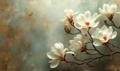 Branch with magnolia flowers on a texture background.
