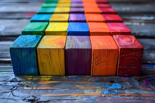 colorful wooden blocks background,
Brightly Colored Blocks Arranged in a Pattern