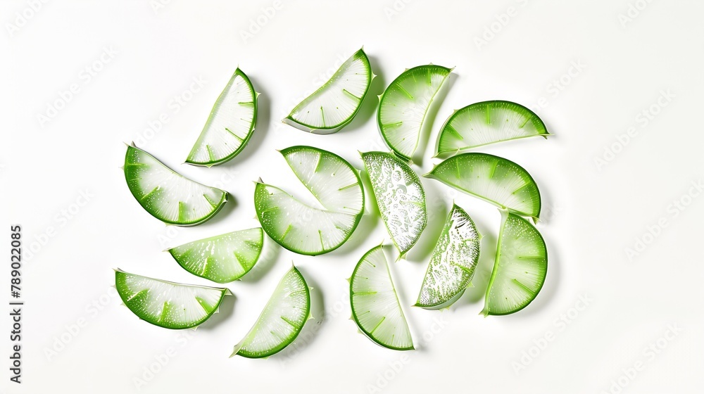 Poster Group aloe vera slice isolated on white background  top view  flat lay : Generative AI