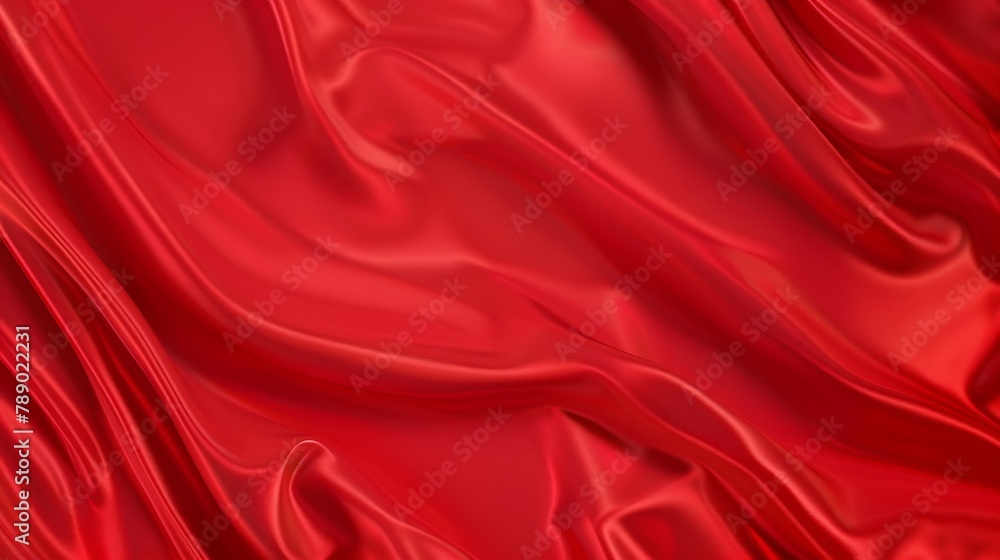 Poster red silk satin luxury background with space for design banner wide long panoramic flat lay top view 