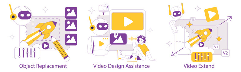 ai for video creation. Flat Vector Illustration