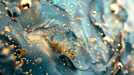 Marbled blue and golden abstract background. Liquid marble ink pattern,Beautiful abstraction of...