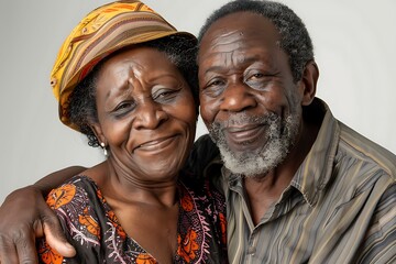 Portrait Elderly African American couple Smile and show love to each other isolated background.