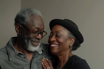 Portrait Elderly African American couple Smile and show love to each other isolated background.