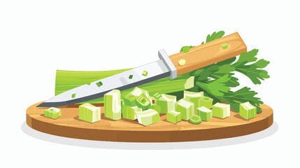 Process of chopping fresh raw celery with metal sharp