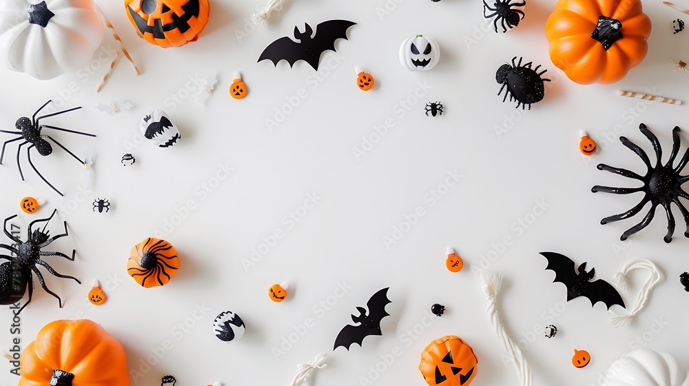Poster halloween decorations on white background halloween concept flat lay top view copy space : generativ