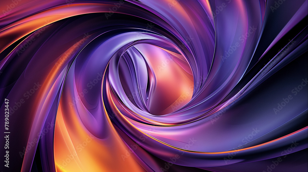 Poster a purple and orange swirl with a black background. is very abstract and has a lot of texture. the co
