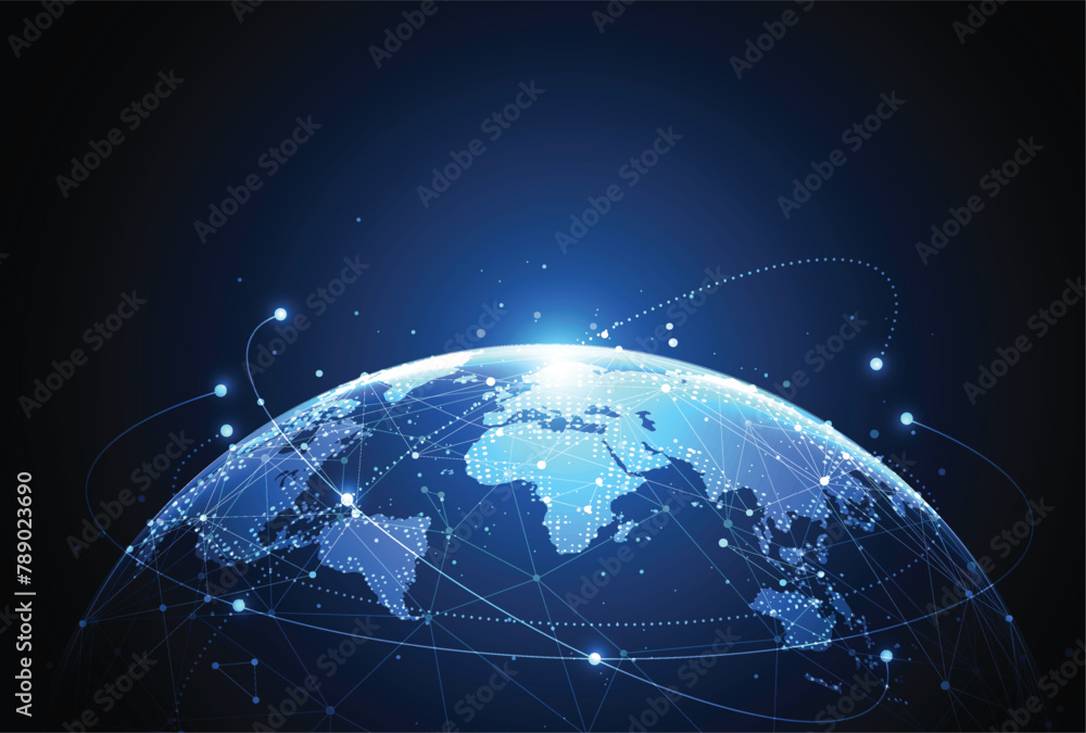Poster global network connection. world map point and line composition concept of global business. vector i