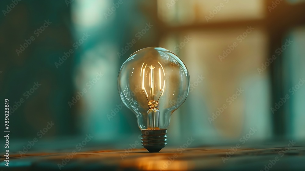 Poster Brainstorming concept with a light bulb  Flat lay : Generative AI