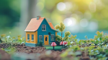 Miniature colorful house on ground using as property and financial concept