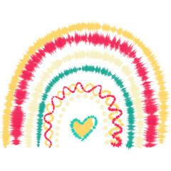Scandinavian boho rainbows with hearts and love in pastel colors. Hand drawn element for nursery decoration, baby shower, birthday, children's party, poster, invitation, postcard, clothes