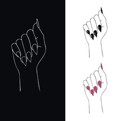 female hand with pink nail polish vector stiletto. hand with manicure stiletto vector sketch