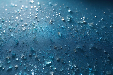 Obraz premium This close-up reveals the mesmerizing beauty of crystal-like water droplets on a deep blue surface