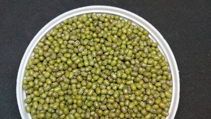 Close-up of whole green moong dal (green gram)