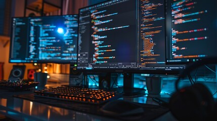 Close-up view of programming code on a computer monitor, highlighting software development and coding concepts