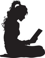 Silhouettes of a woman reading in various poses