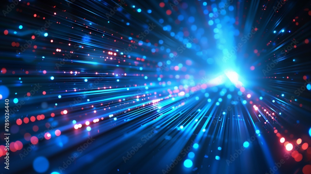 Poster dynamic blue and red light streams in motion