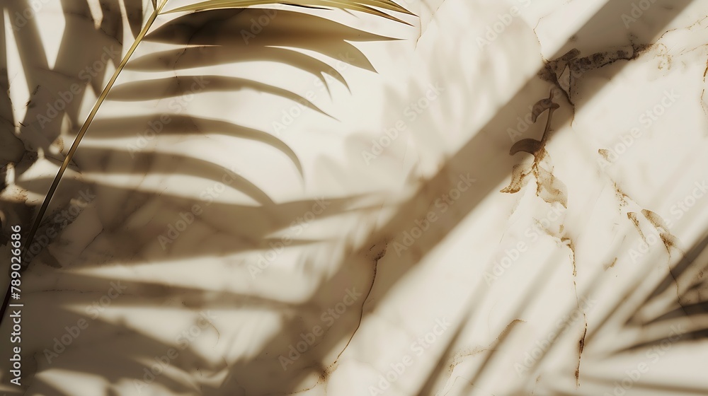 Aufkleber luxury marble and brown paper color background with tropical palm shadow natural material with exoti