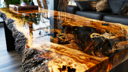  Decorative table top made of old wood and resin,Generated by AI