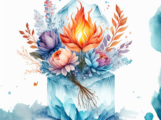 Fototapeta na wymiar art bouquet of flowers in ice vase
