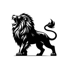 Obraz premium Roaring Majesty: Lion Vector Silhouette- Roaring Lion Illustration- Roaring Lion Vector Stock.